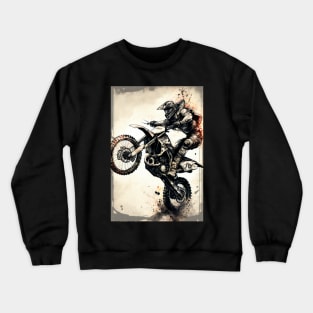 Dirt bike wheelie - splashed paint - tan background Crewneck Sweatshirt